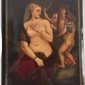 Antique After Titian 'Venus With A Mirror' Russian Palekh Painting Oil On Wood